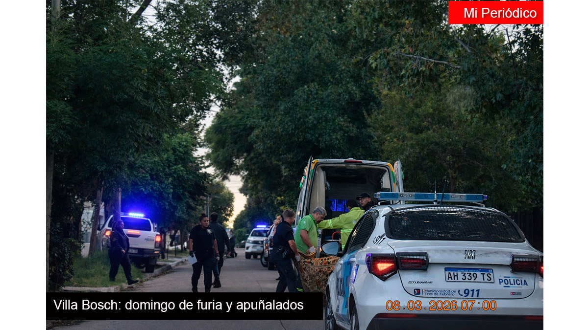 Efectivos policiales intervienen por los dos apuñalados en Villa Bosch tras una riña familiar.