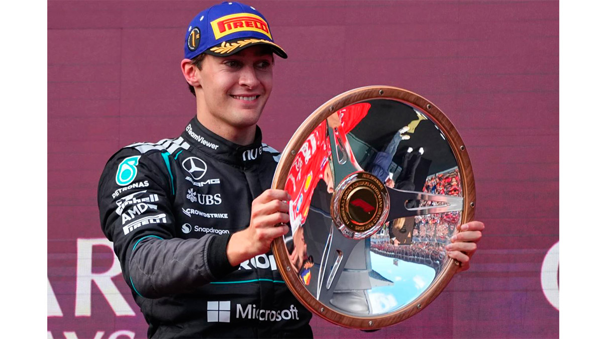 Podio tras el triunfo de George Russell en el Gran Premio de Australia.