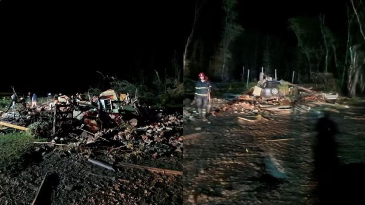Columna de aire del tornado en Las Flores captada desde la Ruta Nacional 3 durante el temporal del miércoles.