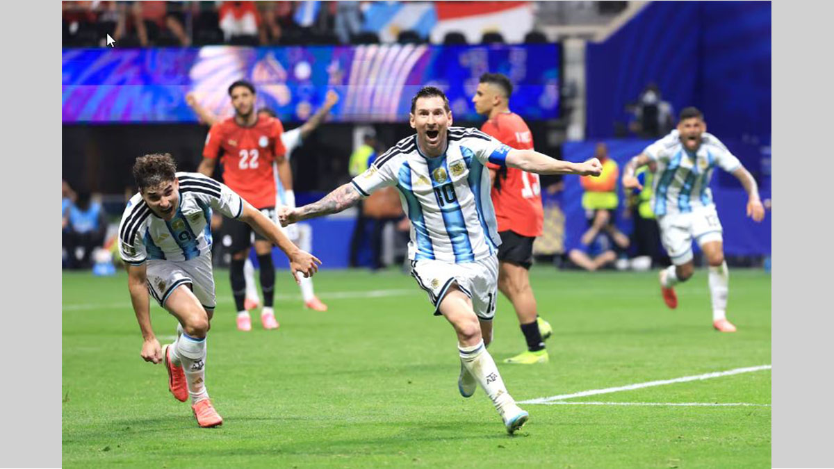 Lionel Messi celebra el empate de Argentina ante Egipto en Atlanta.
