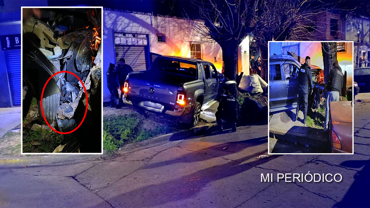 Persecución en Once de Septiembre: Volkswagen Amarok chocó contra un árbol