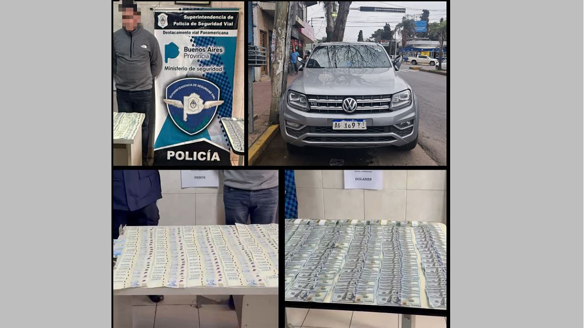 Fajos de dólares secuestrados en un control vial por lavado de activos en la Panamericana