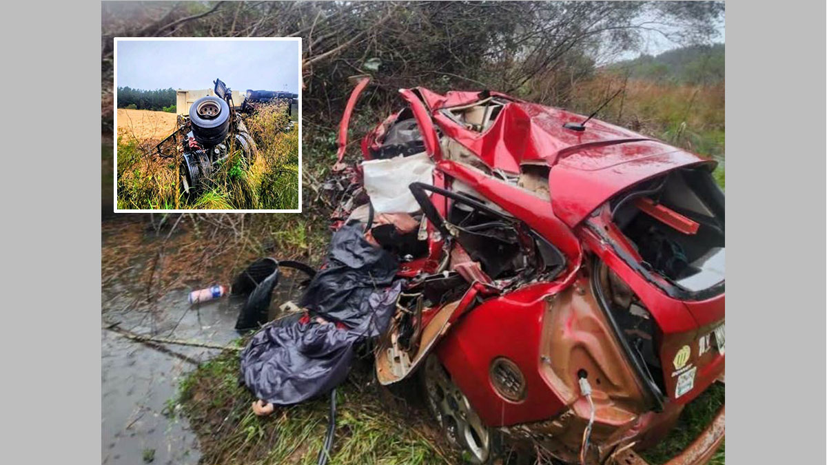 Choque en la Ruta 14: el camión terminó volcado tras el violento accidente en Corrientes.