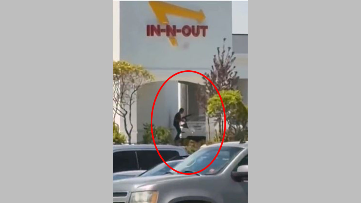 Imagen fija de un video de testigo que muestra la escena del tiroteo en Idaho en un restaurante In-N-Out Burger en Twin Falls el 1 de agosto de 2026.