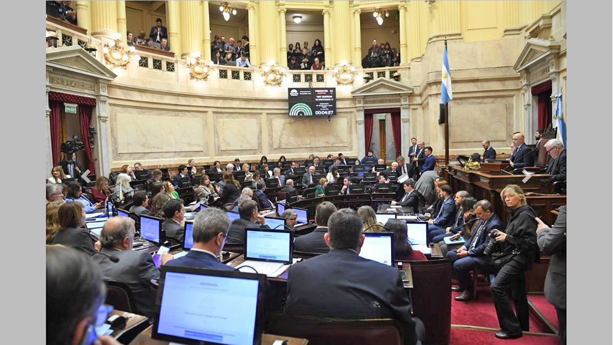 Senadores debaten el proyecto de Ley de Inviolabilidad de la Propiedad Privada durante la sesión en el recinto del Senado de la Nación.