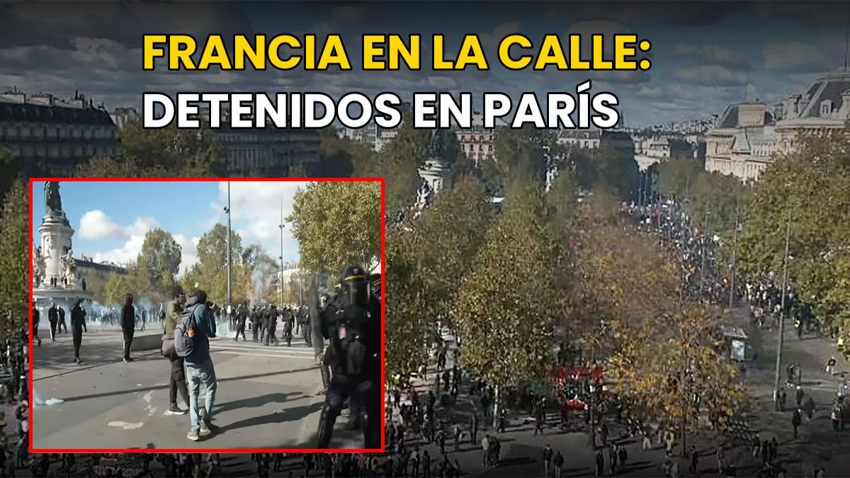 Protestas en Francia: manifestantes frente a la policía durante una movilización en París.
